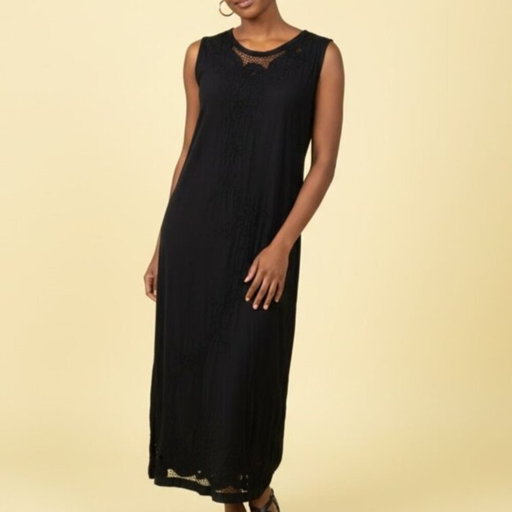 S Maxi Swim Dress VTG 80s Cut Outs Embroidery Beach Vacation Summer Resort Black